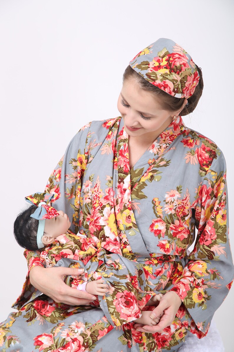 floral birthing robe newborn boy swaddle pregnancy and labor hospital wear robe cotton delivery robe nursing robe set Mom and me robes