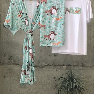 Organic Cotton Maternity Robe Bear Fox Print Dad shirt Blanket Personalized Hat Set