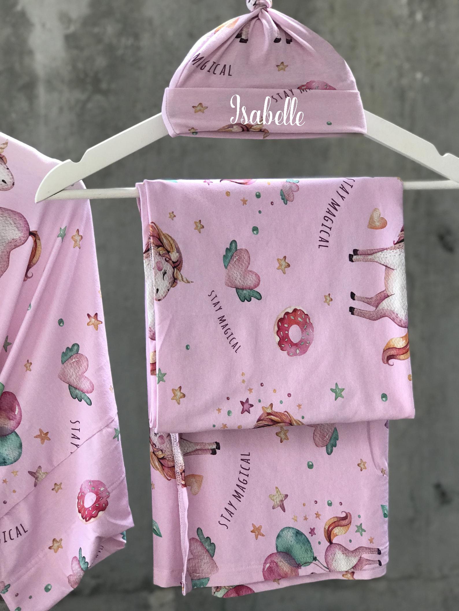 Matching robe and swaddle set girl. Stay magical. Mom robe and Etsy