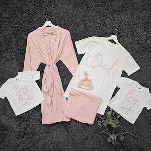 ダスティピンクのマタニティローブ、ブランケット、パパシャツセット：柔らかなジャージーコットン