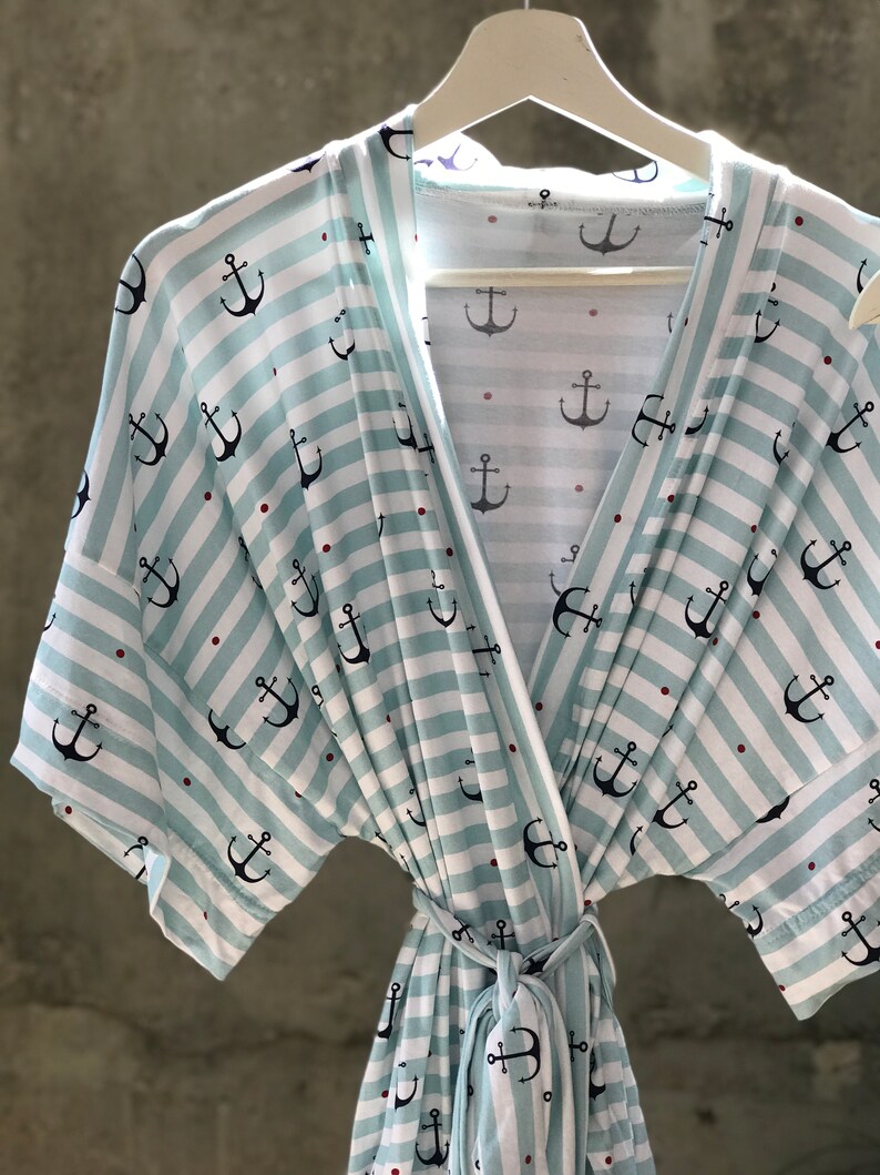 Robe and Swaddle Set Boy. Blue Striped and Anchor Pattern. Etsy