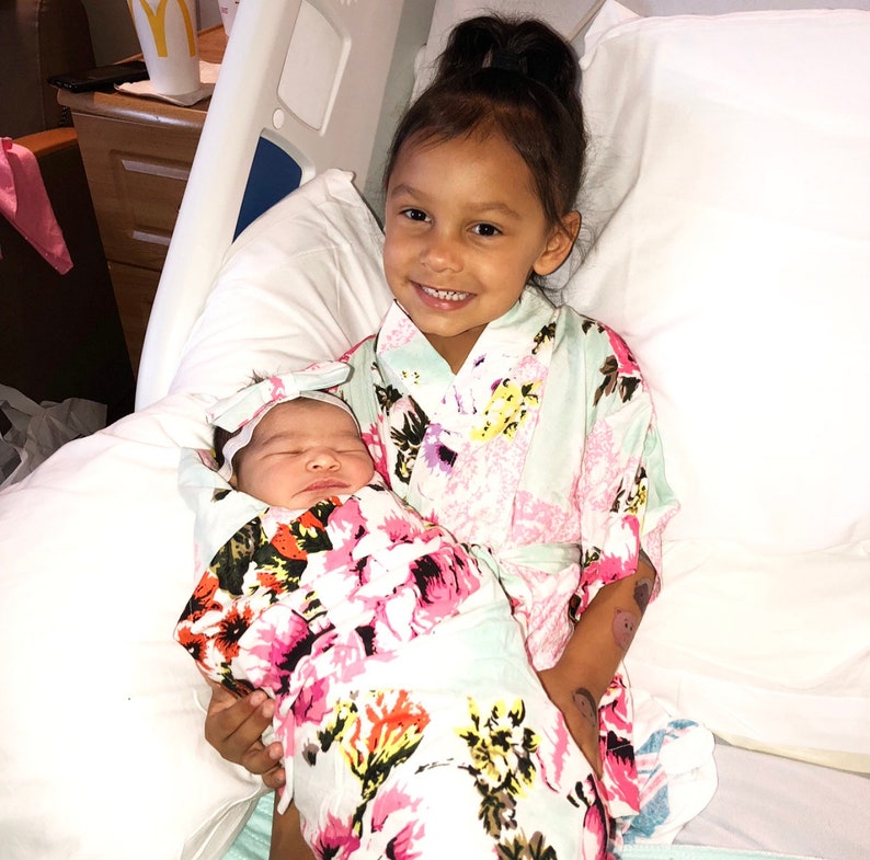 Mommy and Me Robe and Swaddle Set Girl. Family Hospital Robe Etsy