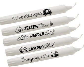 Stabkerze mit Text CAMPING WOHNWAGEN ZELTEN tolles Geschenk