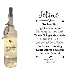 Flaschenlicht Dekolicht Geschenk zur KONFIRMATION | JUGENDWEIHE | KOMMUNION(FL001)