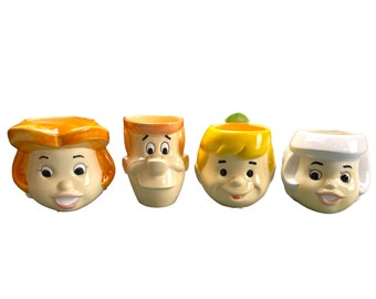 The Jetson’s Ceramic Mugs 3D Vintage 1990 Collectible set of 4, George, Judy, Jane, Elroy