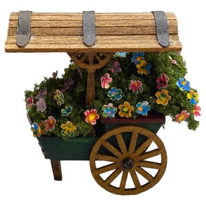Flower Cart Wagon Dollhouse Miniatures Small scale Mini Figurine Collectible