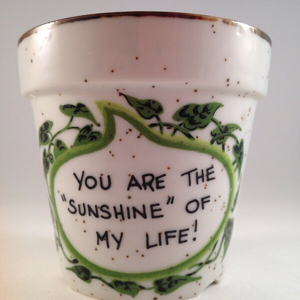 1970's  "You Are The Sunshine Of My Life" Planter Speckled Small 3" inch in. Porcelain Ceramic Vintage