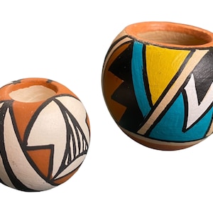 Acoma Pottery Set of 2 Miniature Pots Vases Containers New Mexico