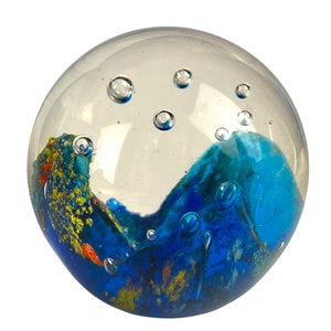 Paperweight Glass Art Vintage Ocean Sea Waves Collectible 2.25”