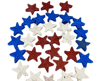 Handmade Terracotta Clay Stars Red White Blue 4th of July Patriotic Rustic Memorial Day