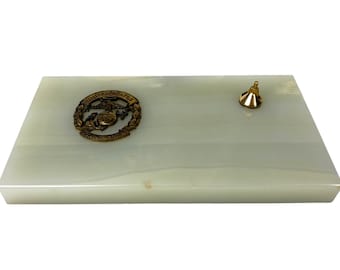 United States Marine Corps Marble Desktop Pen Holder Vintage Military