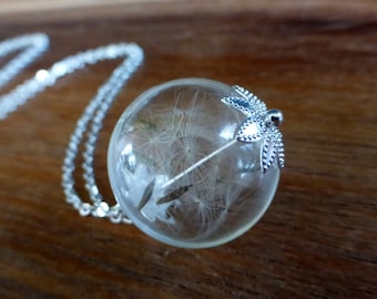 Real seeds dandelion pendant Wish necklace gift for women  Glass orb terrarium jewelry  Nature wedding  Bridesmaids gift Gift for girlfriend