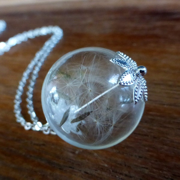 Real seeds dandelion pendant Wish necklace gift for women  Glass orb terrarium jewelry  Nature wedding  Bridesmaids gift Gift for girlfriend
