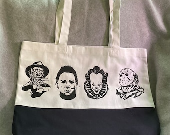 Horror Inspired Tote Bag | Spooky Icon Canvas Tote | Halloween Tote Bag | Gothic Tote | Reusable Grocery Bag | Horror Fan Gift