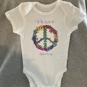 Baby T Shirt, Peace, Hippie, Onesie, Short sleeve, Long sleeve, Snap crotch, Infant Clothing, Shirt, Shower gift, New baby, Boho