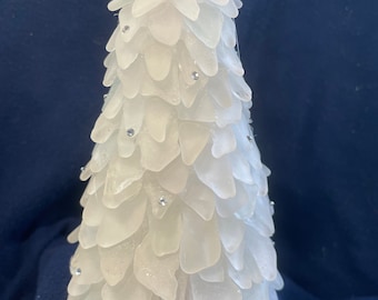 AUTHENTIC SEA GLASS, Christmas Tree Decor, Coastal Holiday Decor, Handmade Beach Glass Tree, Winter Tabletop Decoration, Nautical Gift