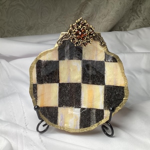 COURTLY CHECK, Decoupage shell, Mackenzie, Ocean, tabletop decor, tiered tray, trinket dish, Housewarming, grab gift, checkered, birthday