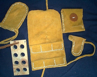 Mountain man, black powder flintlock shooter's, leather bag set, bullet block