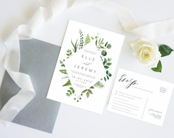 Greenery Border | Wedding Event Shower Invitation Suite | Printable Digital File Printed Invite Invitations Stationery