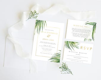 Palm Beach Gold | Wedding Event Invitation Suite | Printable Digital File Printed Invite Invitations Stationery