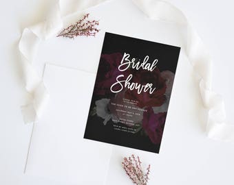 Dark Floral | Wedding Event Invitation Suite | Bridal Shower Printable Digital File Printed Invite Invitations Stationery