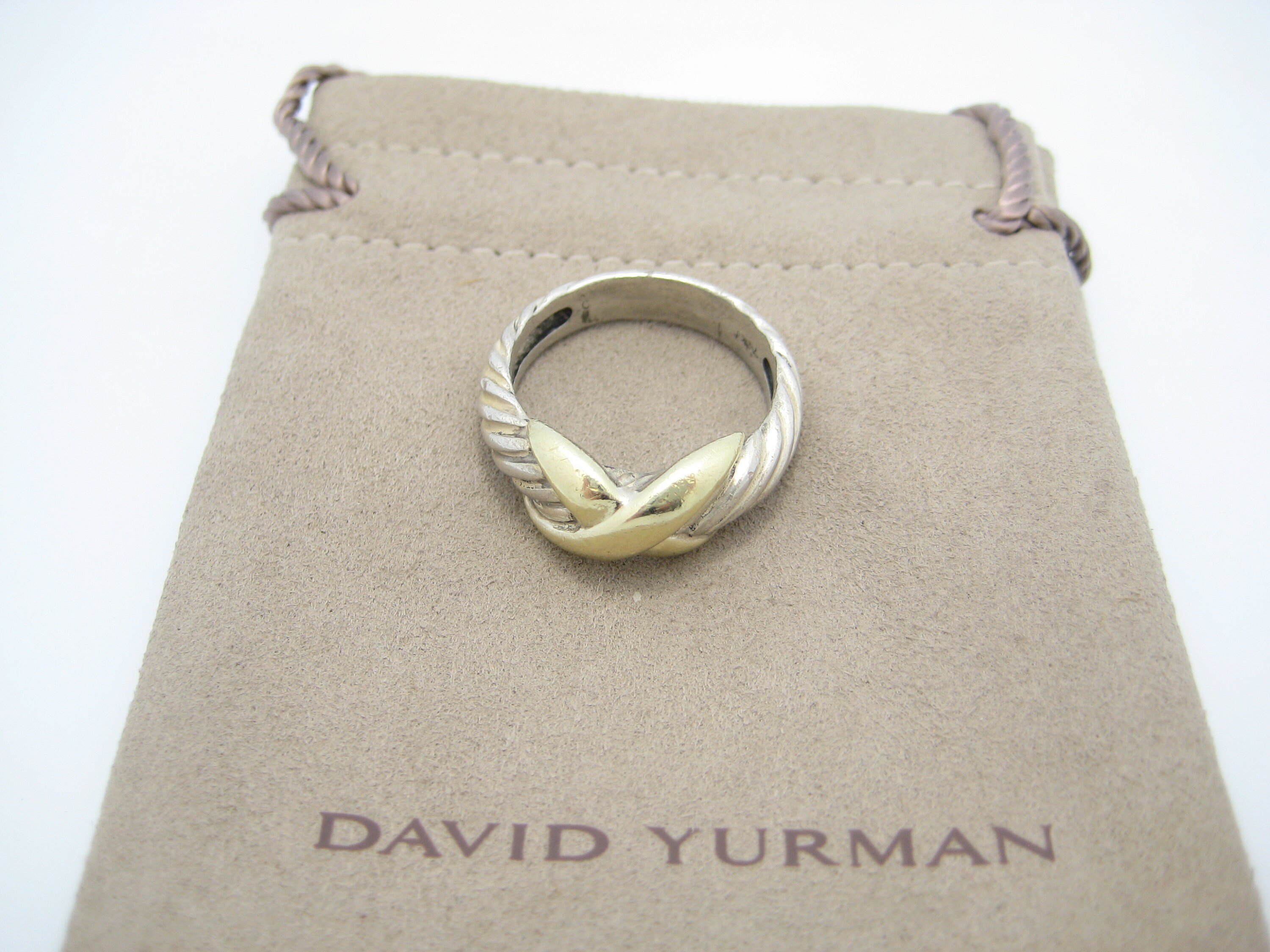David Yurman Sterling Silver 925 14k Gold Narrow Crossover 14mm Width Cable Ring
