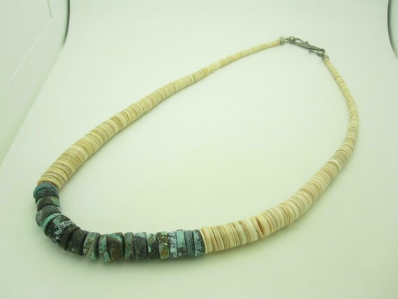 Shell & Sterling Silver Necklace Navajo Turquoise 