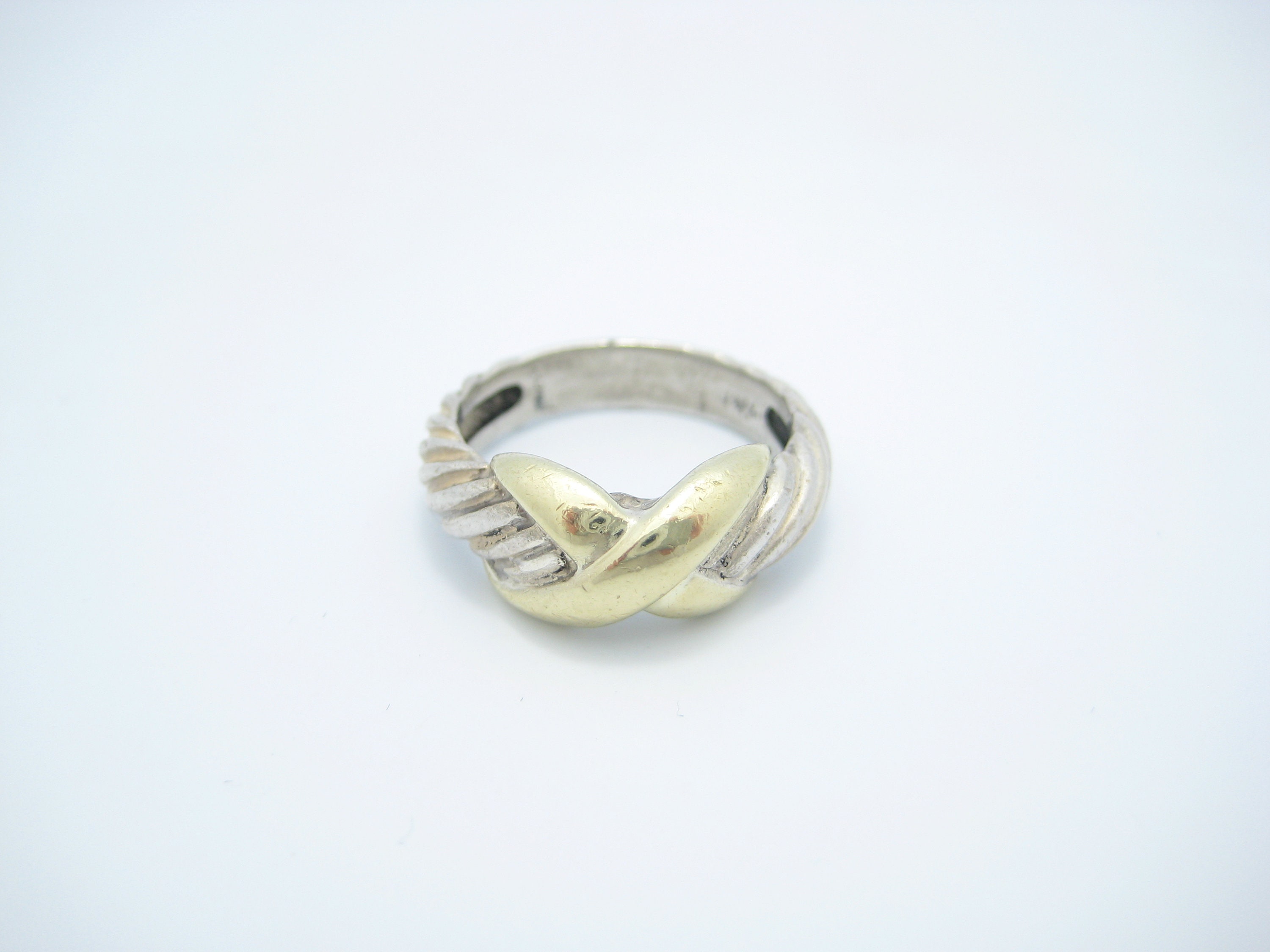 David Yurman Sterling Silver 925 14k Gold Narrow Crossover 14mm Width Cable Ring
