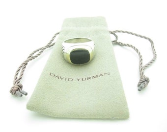 David Yurman Chevron Round Signet Ring Black Onyx Sterling Silver Size 10 NWT 