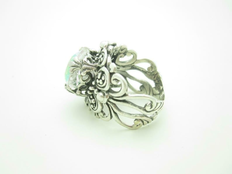 Sarda Sterling Silver Mystic Quartz Scroll Ring Size 7 12 A