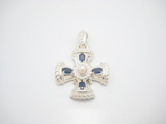 Judith Ripka Sterling Silver Blue Sapphire Pearl Maltese Cross - Etsy