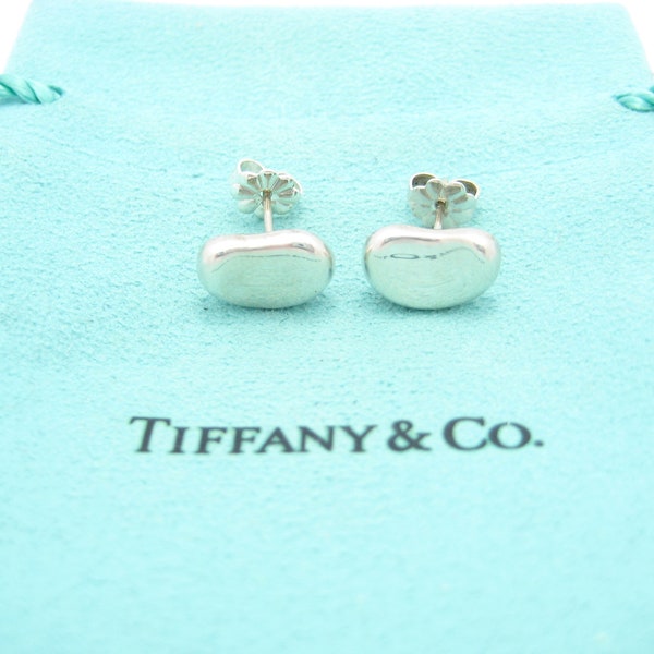 Tiffany & Co. Sterling Silver Elsa Peretti Small Bean Stud Earrings - Pouch - A