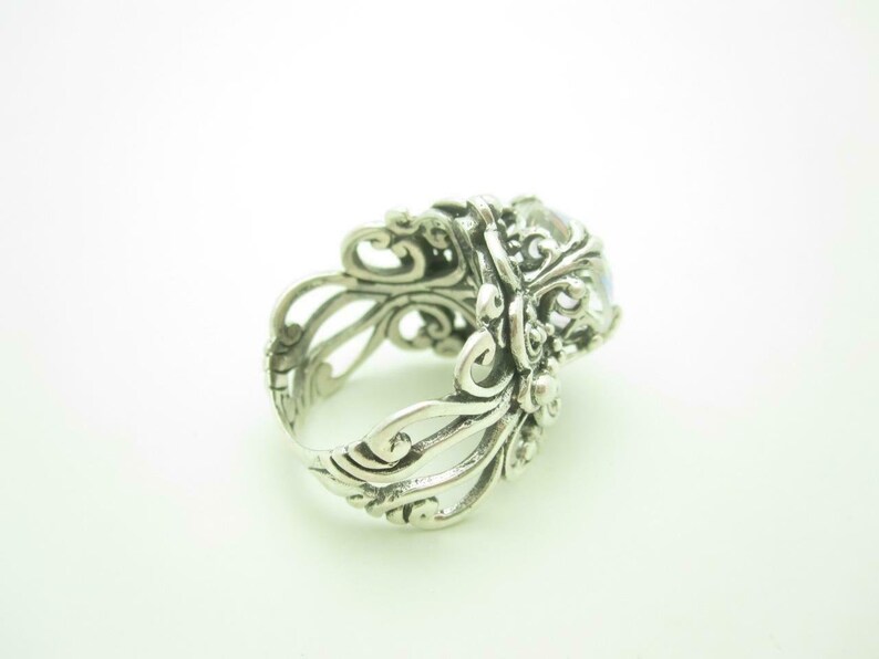 Sarda Sterling Silver Mystic Quartz Scroll Ring Size 7 12 A