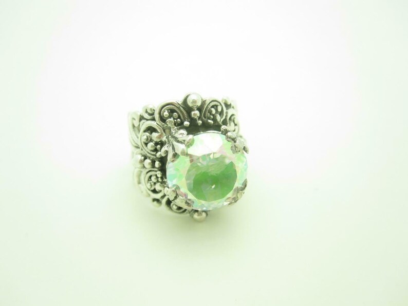 Sarda Sterling Silver Mystic Quartz Scroll Ring Size 7 12 A