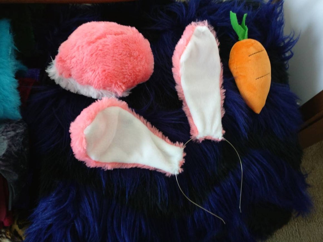 Posable Bunny Ears Tail Costume Rabbit Furry Full Set Pink and White ...