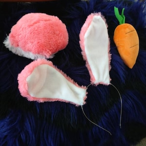 Mögliche Bunny Ohren Schwanz Kostüm Kaninchen pelzig voller Set rosa und weiß Bun
