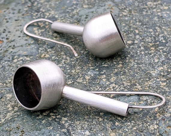 Modern Geometric Statement Earrings, Black Oxidized Silver Vessel Earrings