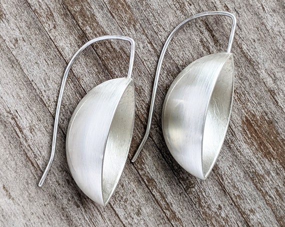 Sterling Silver Almond Shaped Sculptural Earrings