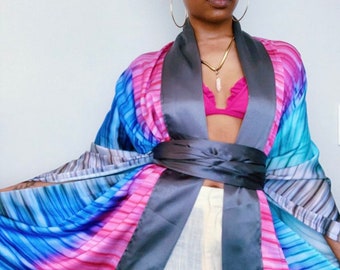 Color Spectrum Satin Kimono Inspired Cover Up