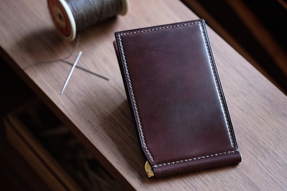 Horween Shell Cordovan leather mens black money clip travel wallet card holder