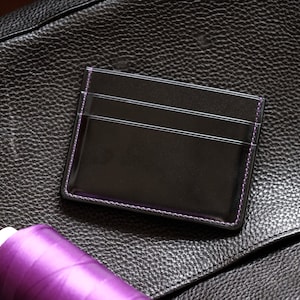 Cartera japonesa de concha de cordero - Cartera D01 - Cartera fina - Negra - Tarjetero