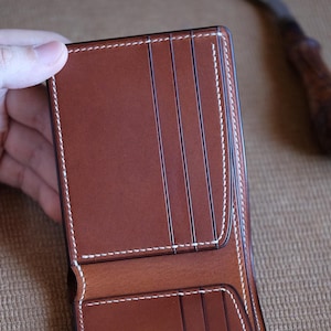 MILDY HANDS - SW01 - Cartera Corta ( Shell Cordovan ) Burdeos / Camel / Costura No.33