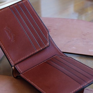 SW01SP - Horween shell cordovan cartera - Bifold Wallet - Borgoña / Camello