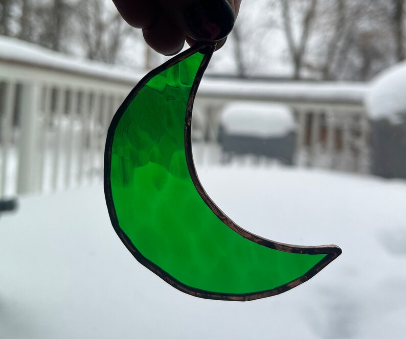 Crescent Moon Stained Glass Half Moon Suncatcher Boho Cottage Etsy