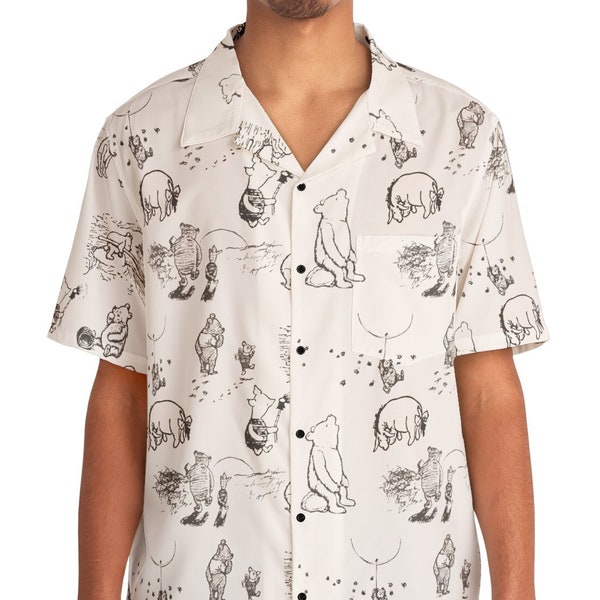 Classic Winnie The Pooh Unisex Button-Down Shirt - Minimalist Black & White - A. A. Milne - Pooh Shirt - Pooh Accessories - Disney Inspired