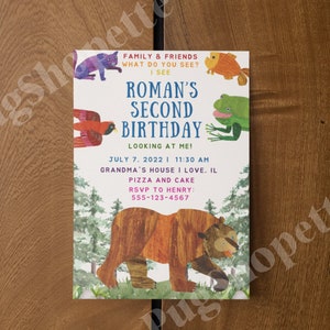 Invito di compleanno stampabile personalizzato con orso bruno, primo compleanno, secondo compleanno, terzo compleanno, festa di compleanno per bambini