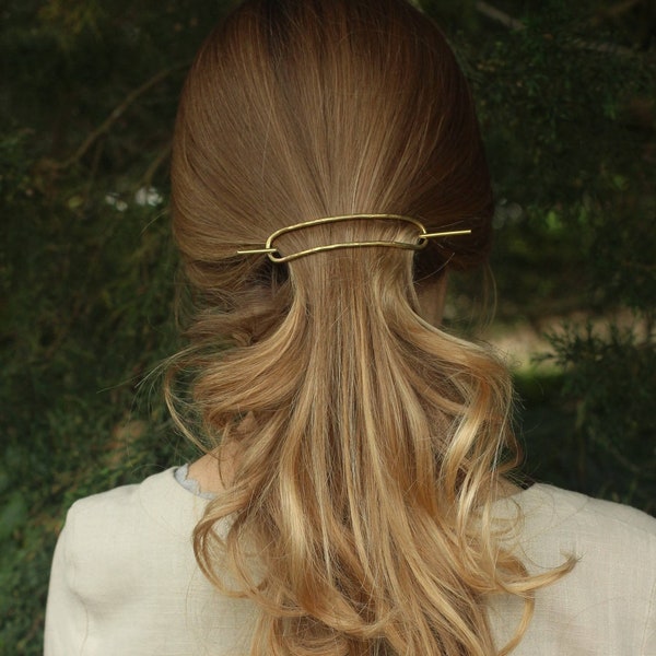 Minimalist brass hair slide pony tail holder small hair barrette geometric hair clip metal hair accessories up do hair barrette gift for her