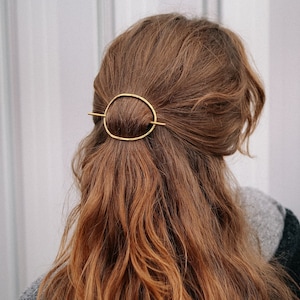 Hair circle and stick hair oval with stick hair barrette bun holder hammered hair slide brass hair clip metal hair accessories hair jewelry image 5