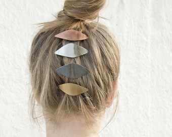 Small hair clip minimal hair accessory brass hair barrette silver hair jewelry copper hair pin metal hair jewelry christmas gift for her