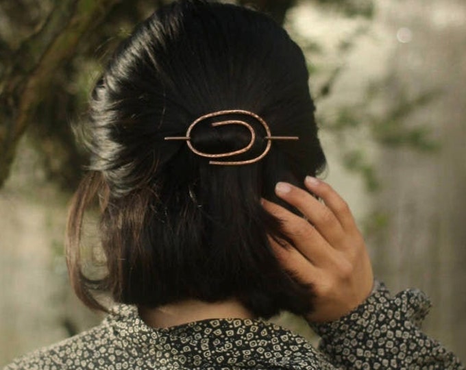 Spiral Copper Hair Slide With Stick Hammered Hair Barrette Etsy